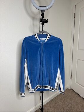 Dior Blue and White Striped Collar Zip Jacket